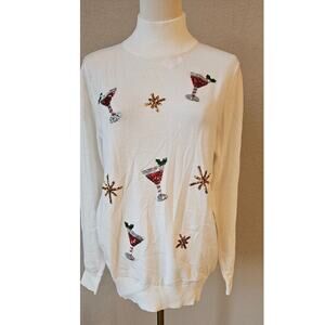 NEW Victoria Harbour Martini Sequins Christmas Holiday Turtleneck‎ Sweater FUN M